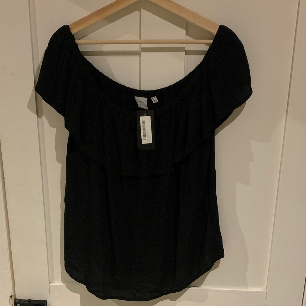 Chic Black Ruffle Off-Shoulder Blouse